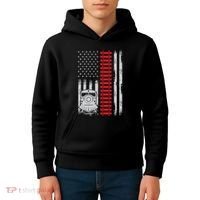 Railroad Train Usa Flag American Train Conductor Railway Kids Hoodie thumb 4