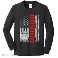 Railroad Train Usa Flag American Train Conductor Railway Kids Long Sleeve Shirt thumb 0