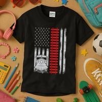 Railroad Train Usa Flag American Train Conductor Railway Kids T-Shirt thumb 3