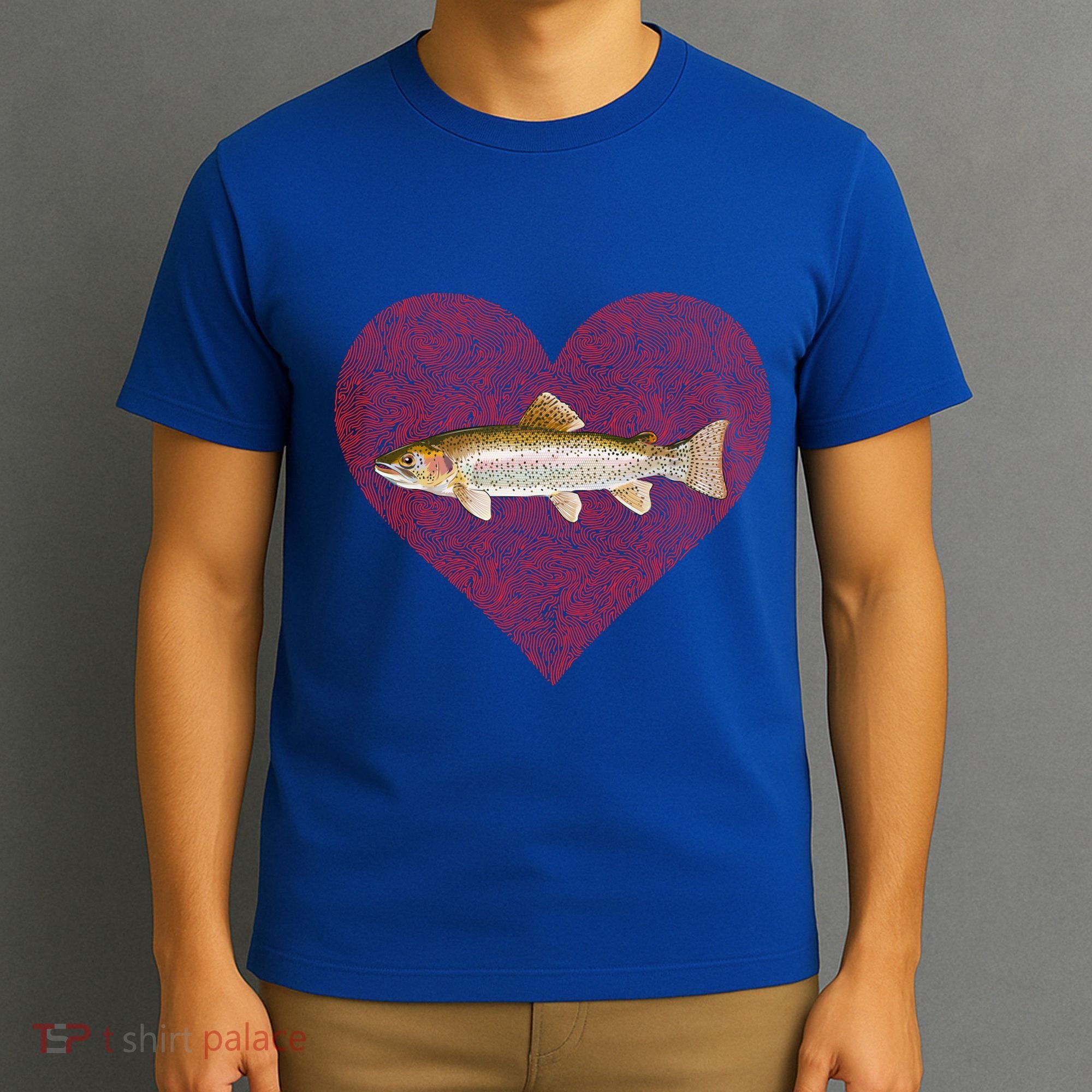 Rainbow Trout Valentines Day Fish Love Fingerprint Gift T-Shirt