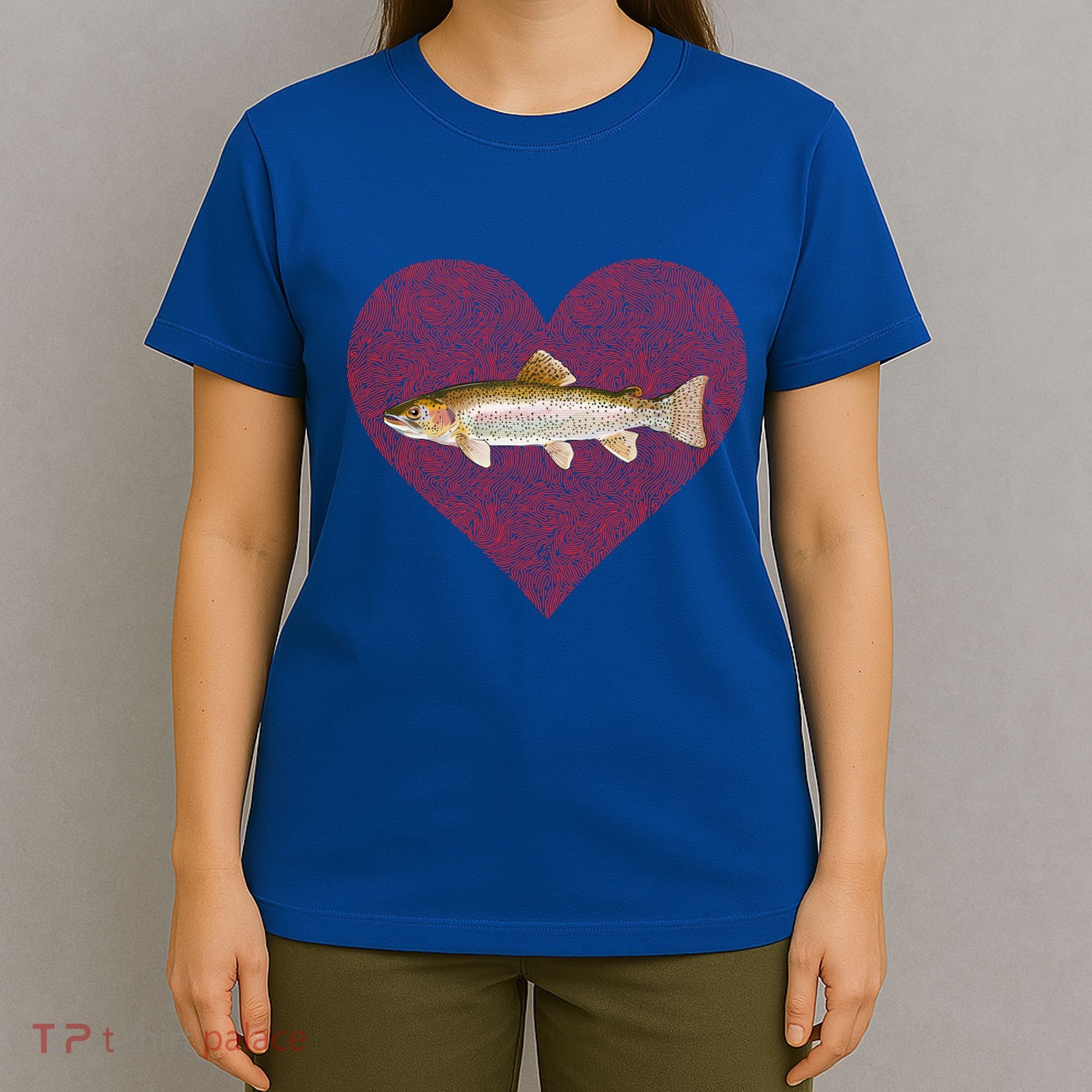 Rainbow Trout Valentines Day Fish Love Fingerprint Gift T-Shirt