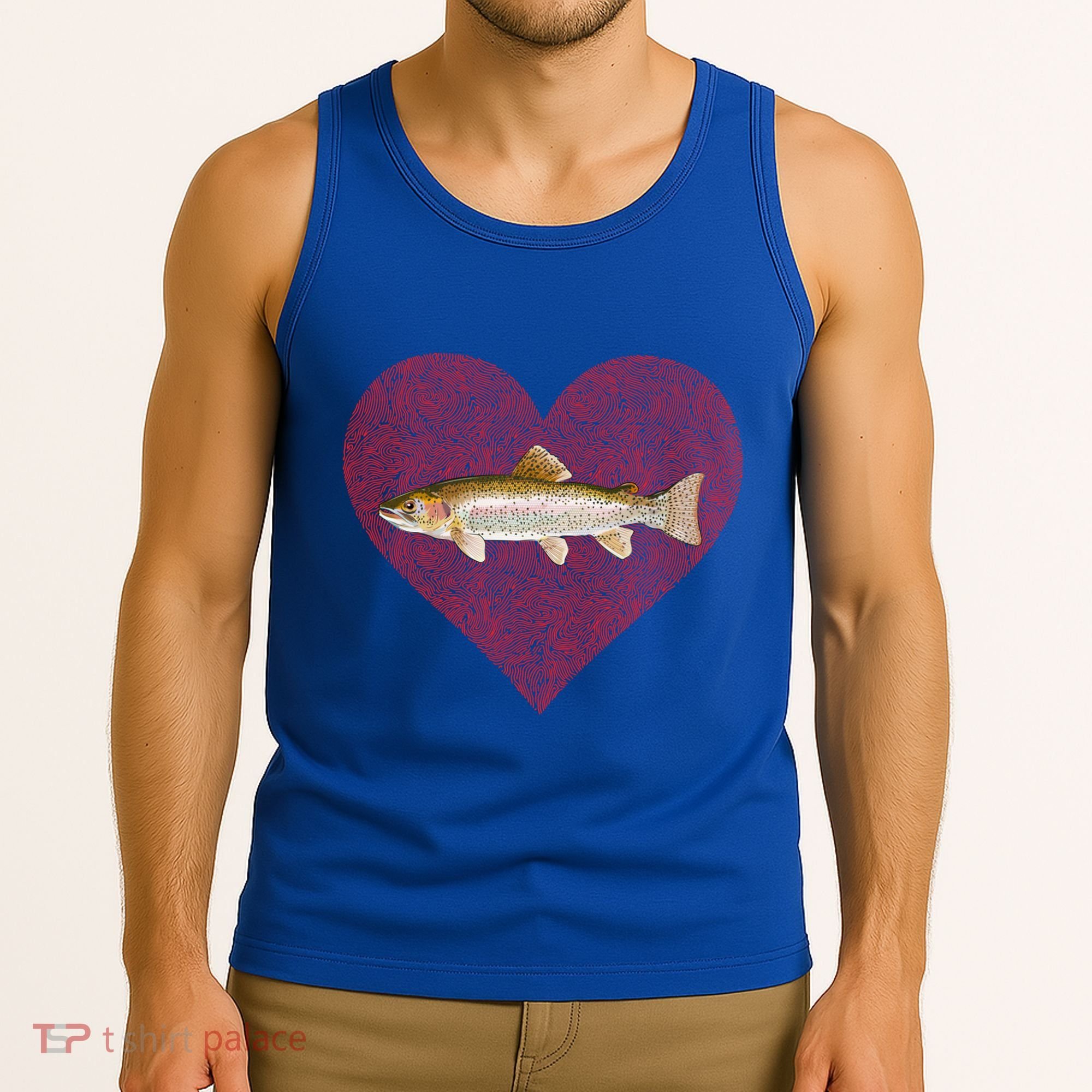 Rainbow Trout Valentines Day Fish Love Fingerprint Gift Tank Top