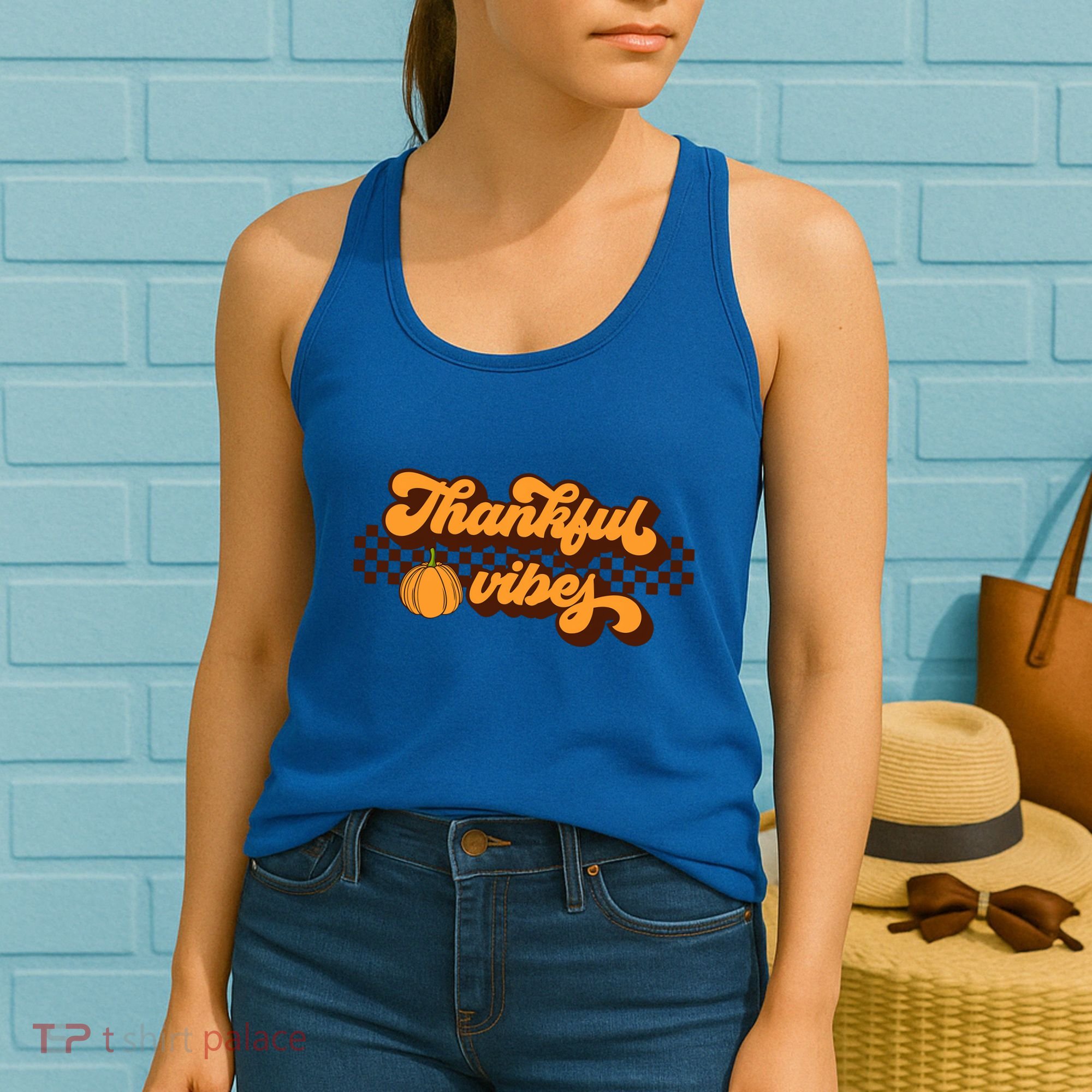 Retro Thankful Vibes Thanksgiving Fall Season Gift Women's Tank Top