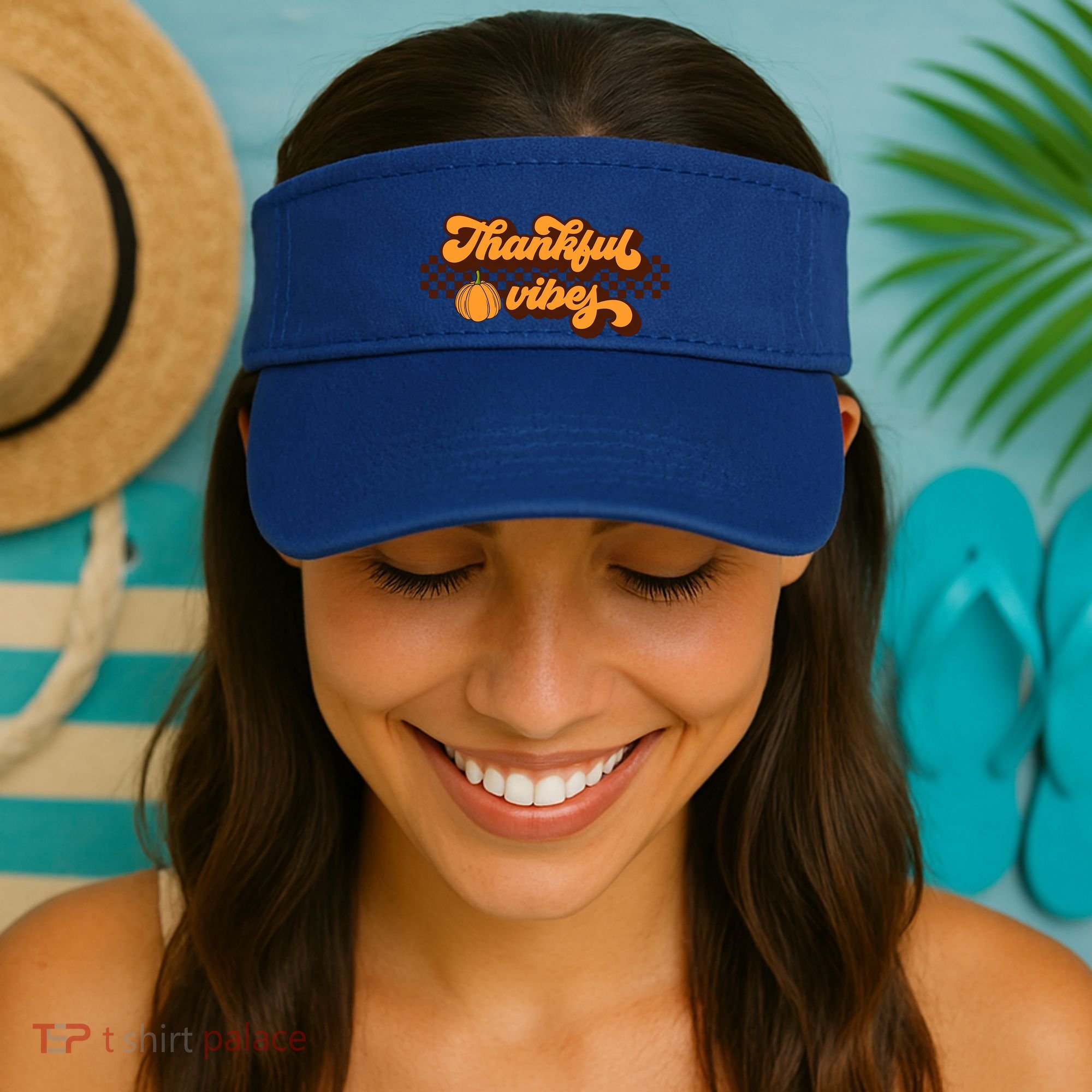 Retro Thankful Vibes Thanksgiving Fall Season Gift Visor