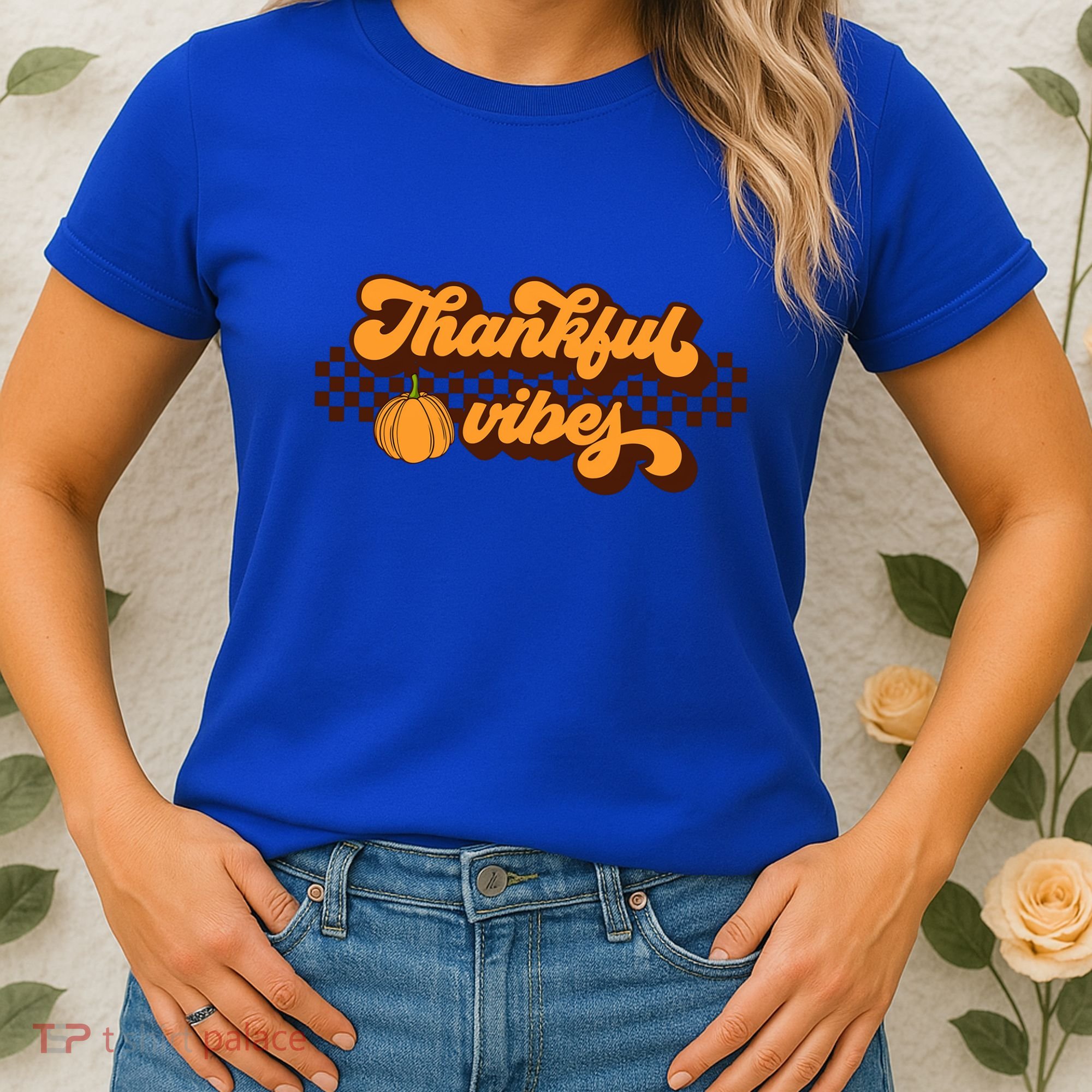 Retro Thankful Vibes Thanksgiving Fall Season Gift Women's T-Shirt