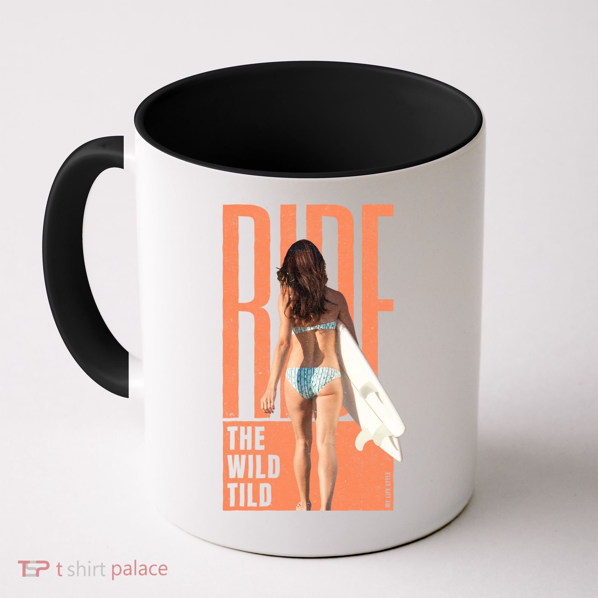 Ride The Wild Woman Surfing Coffee Mug
