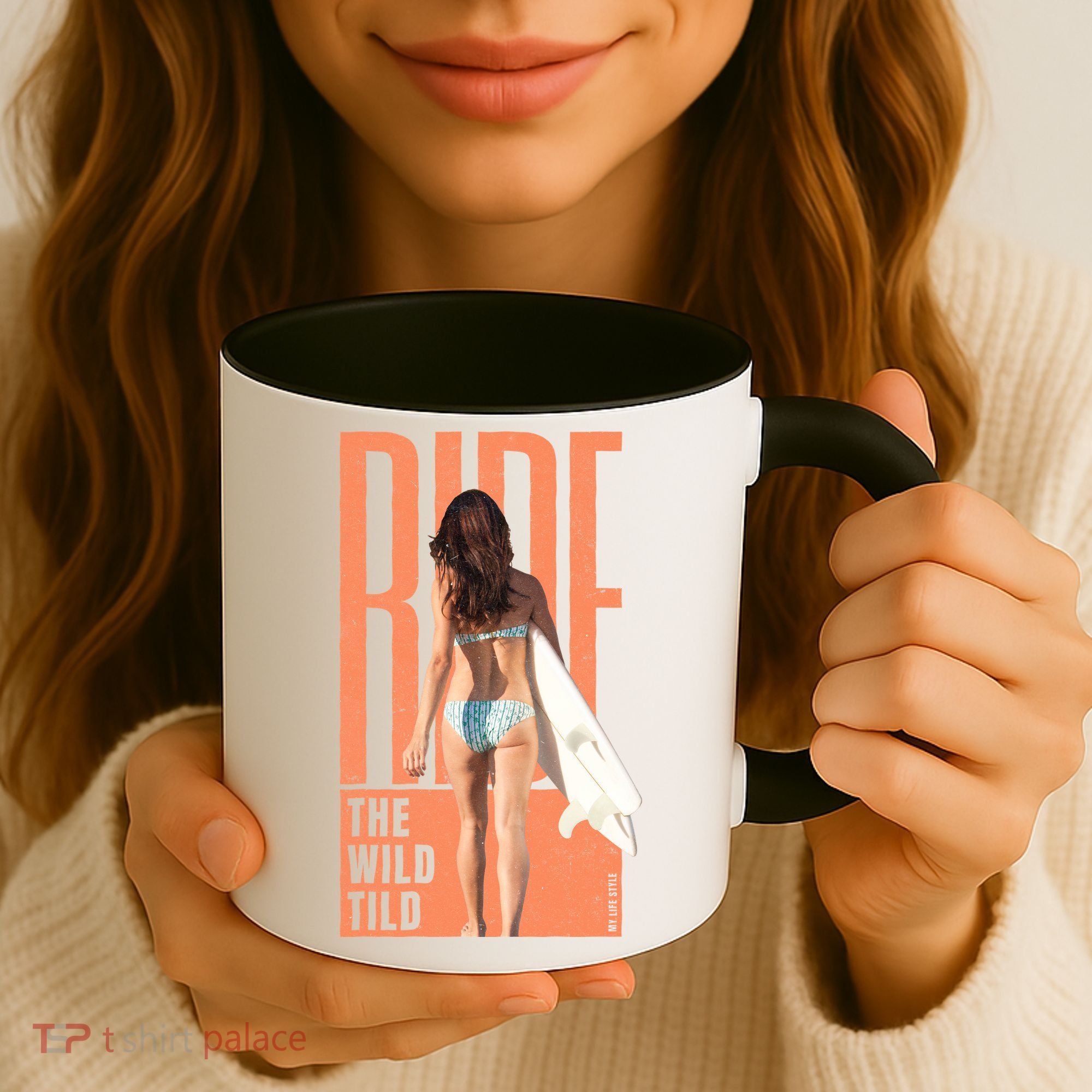 Ride The Wild Woman Surfing Coffee Mug