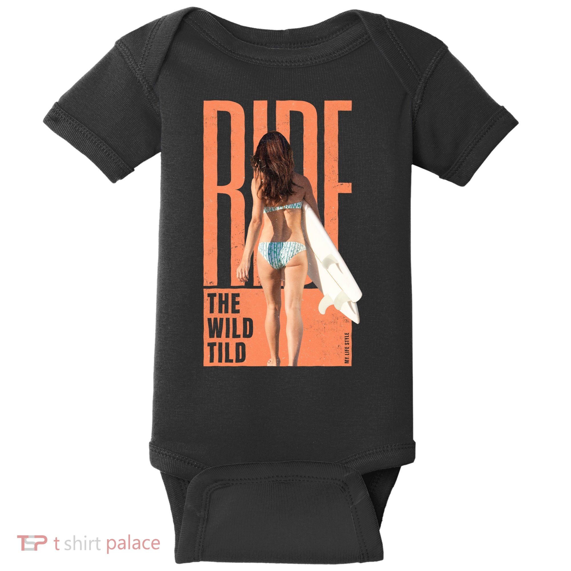 Ride The Wild Woman Surfing Baby Bodysuit