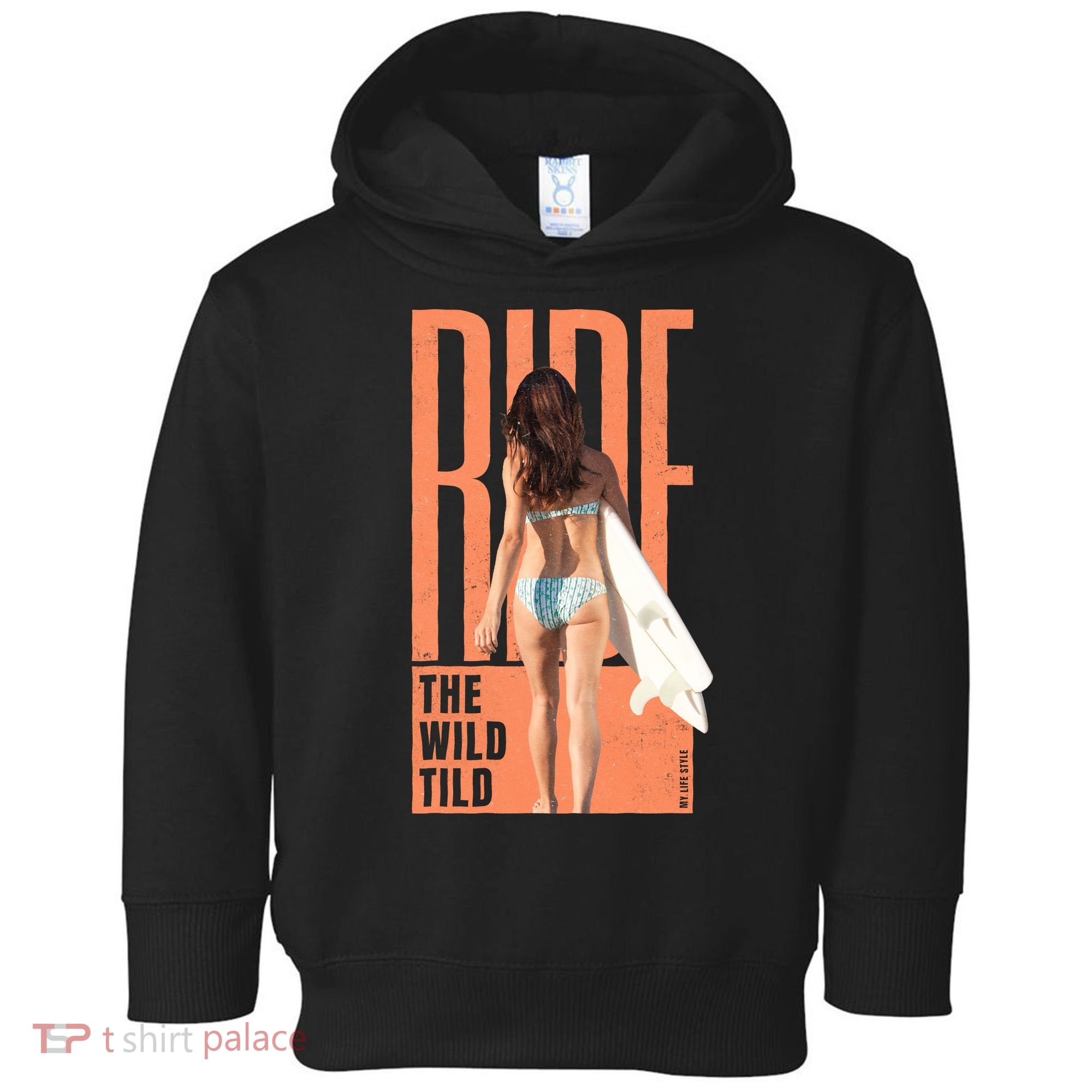 Ride The Wild Woman Surfing Toddler Hoodie