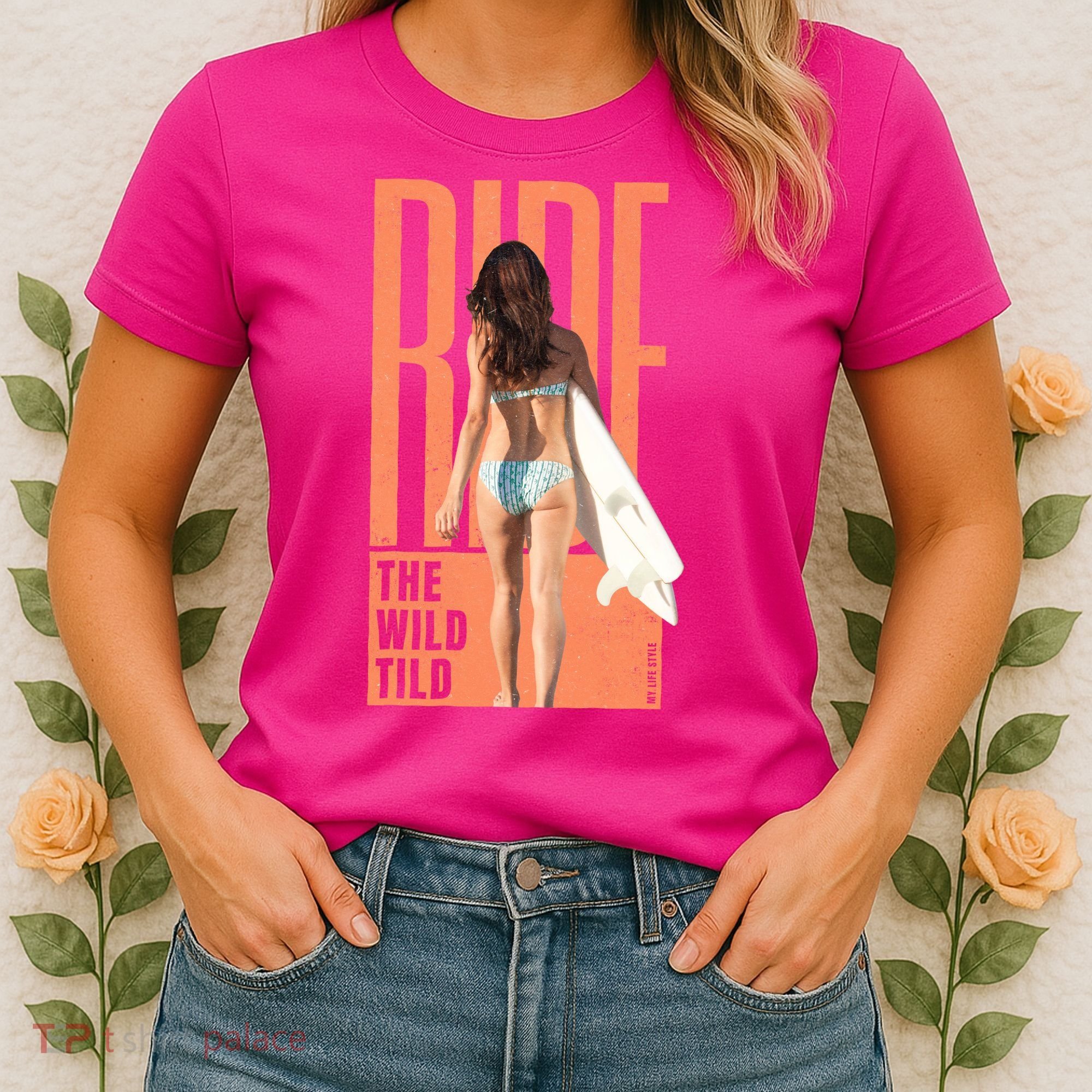 Ride The Wild Woman Surfing Women's T-Shirt