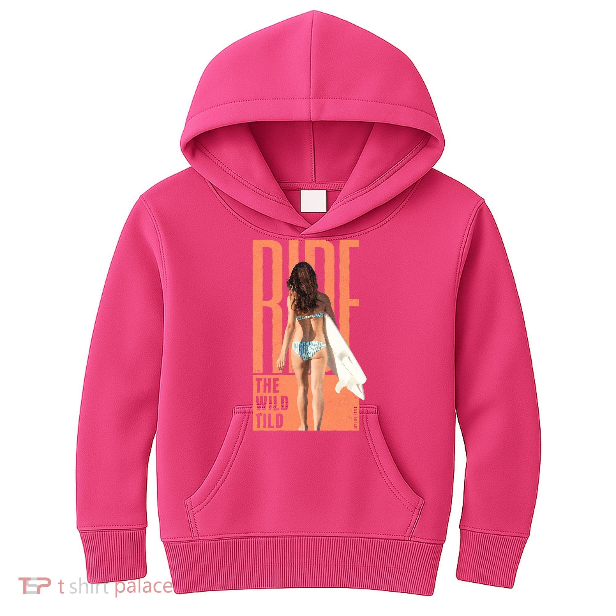 Ride The Wild Woman Surfing Kids Hoodie