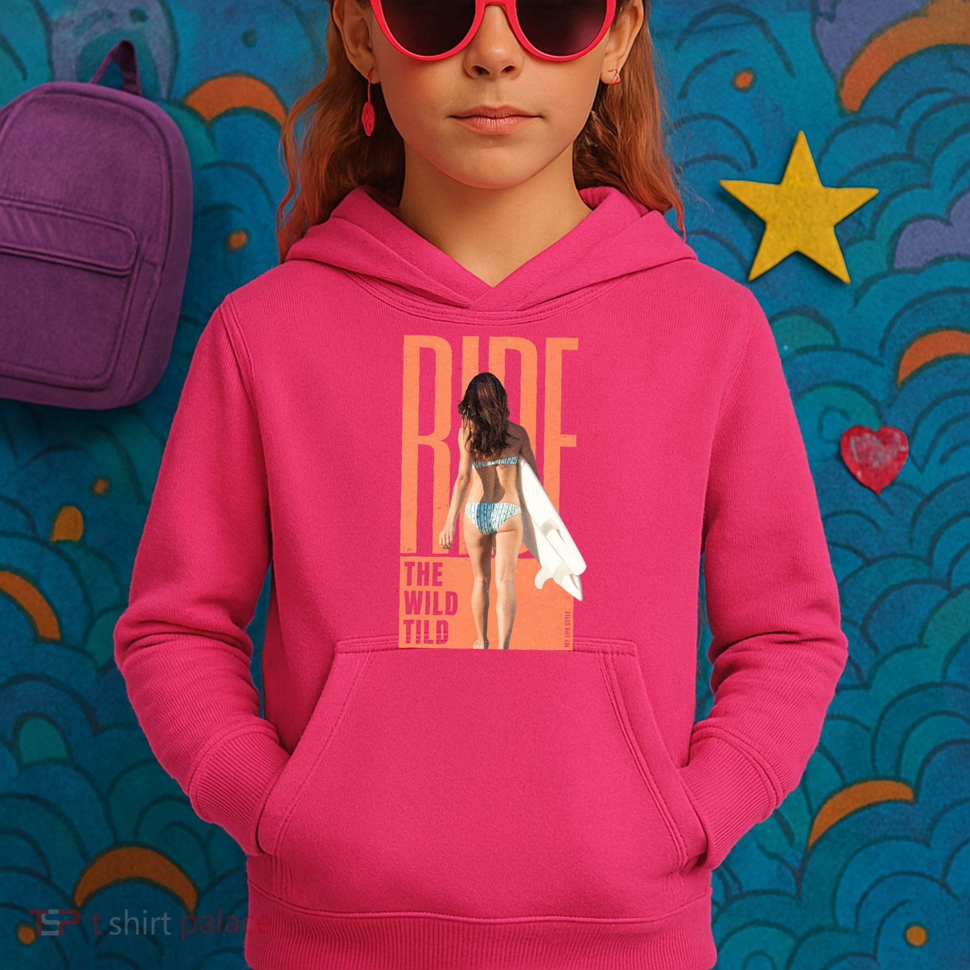 Ride The Wild Woman Surfing Kids Hoodie