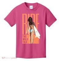 Ride The Wild Woman Surfing Kids T-Shirt thumb 0