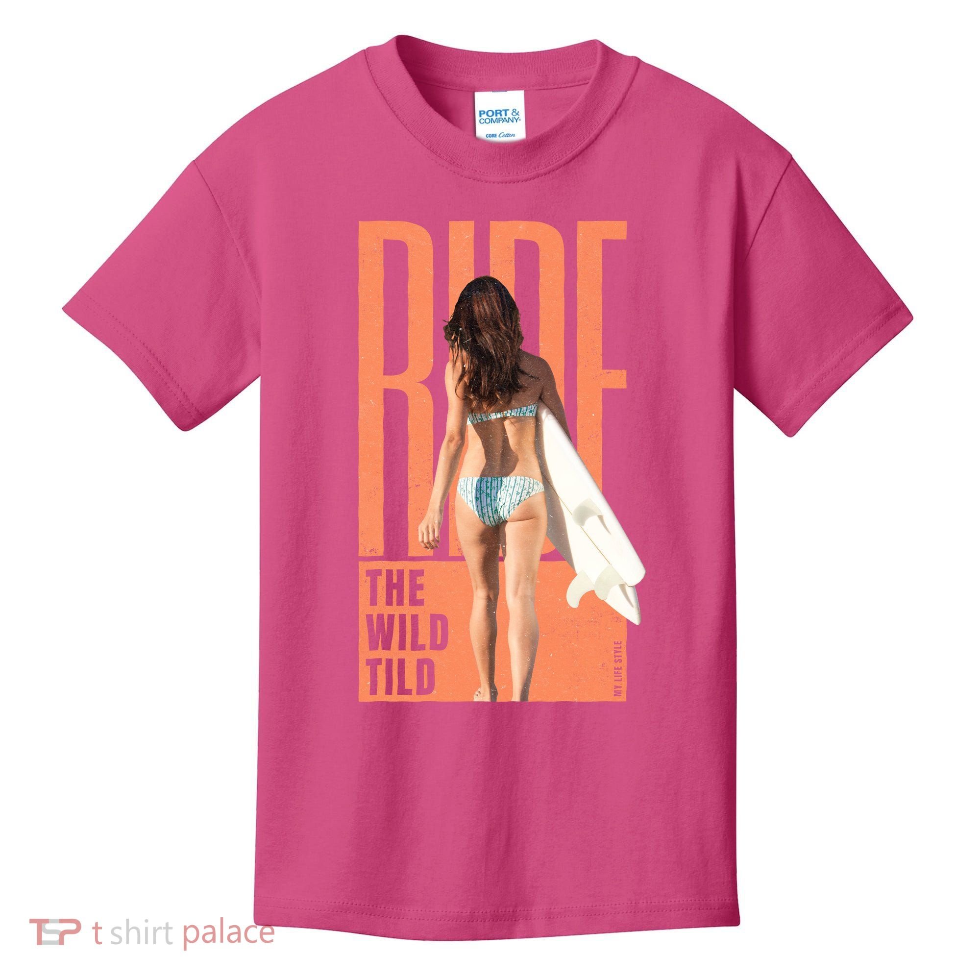 Ride The Wild Woman Surfing Kids T-Shirt