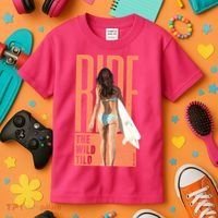 Ride The Wild Woman Surfing Kids T-Shirt thumb 3