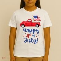 Red Truck With American Flag Happy 4th Of July T-Shirt thumb 4