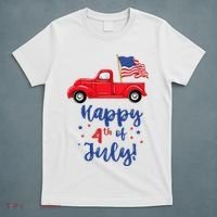 Red Truck With American Flag Happy 4th Of July T-Shirt thumb 5