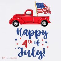 Red Truck With American Flag Happy 4th Of July T-Shirt thumb 7