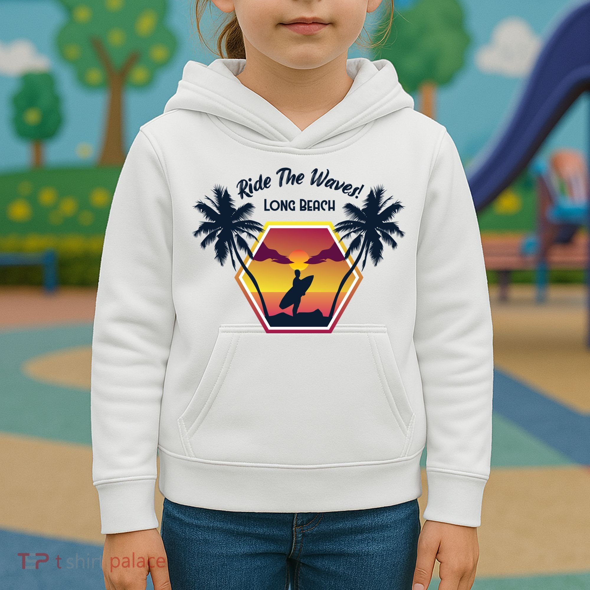 Ride The Waves Long Beach Kids Hoodie