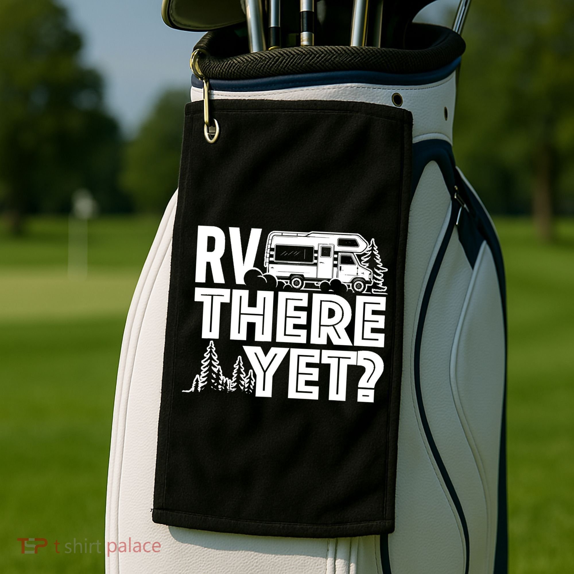 RV There Yet Happy Glamper Camping Golf Towel