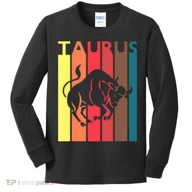 Retro Taurus Zodiac Sign April May Birthday Gift Taurus Kids Long Sleeve Shirt