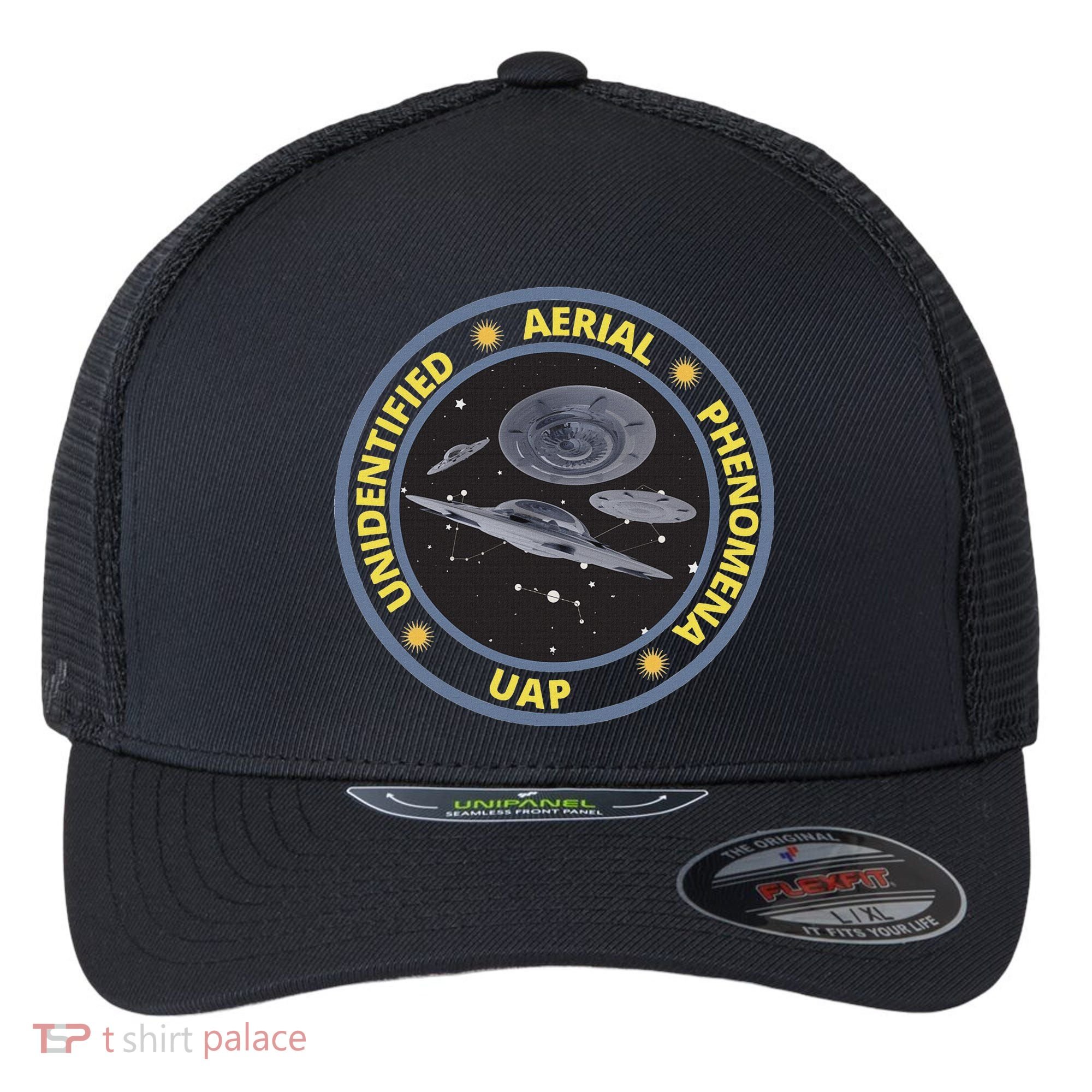 Retro Unidentified Aerial Phenomena Spaceships Uap Flexfit Unipanel Trucker Cap