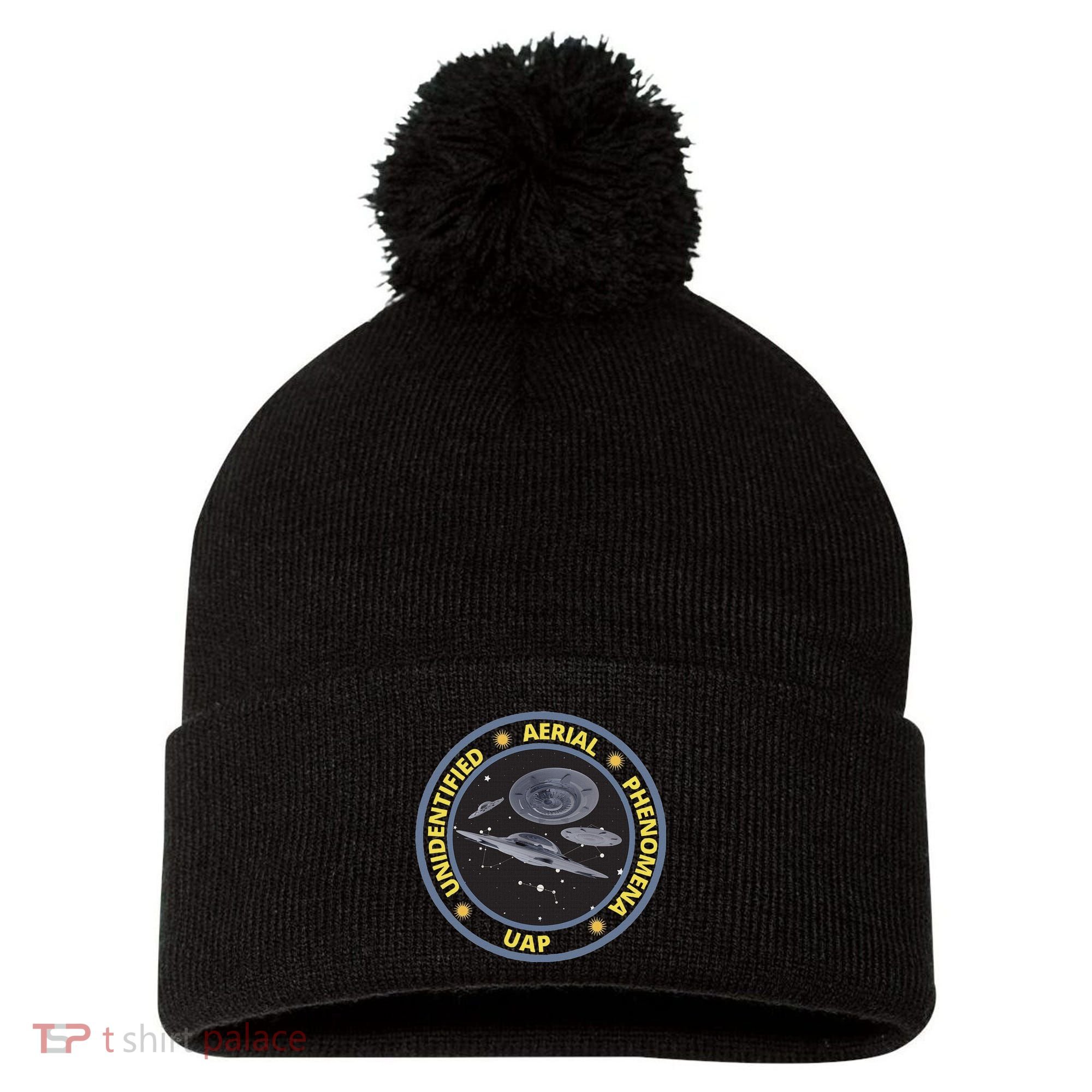 Retro Unidentified Aerial Phenomena Spaceships Uap Pom Pom 12in Knit Beanie