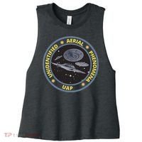 Retro Unidentified Aerial Phenomena Spaceships Uap Women's Racerback Cropped Tank thumb 0