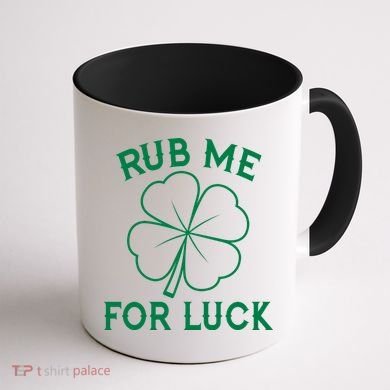 Rub Me For Luck Funny Shamrock St Pattys Day Coffee Mug back