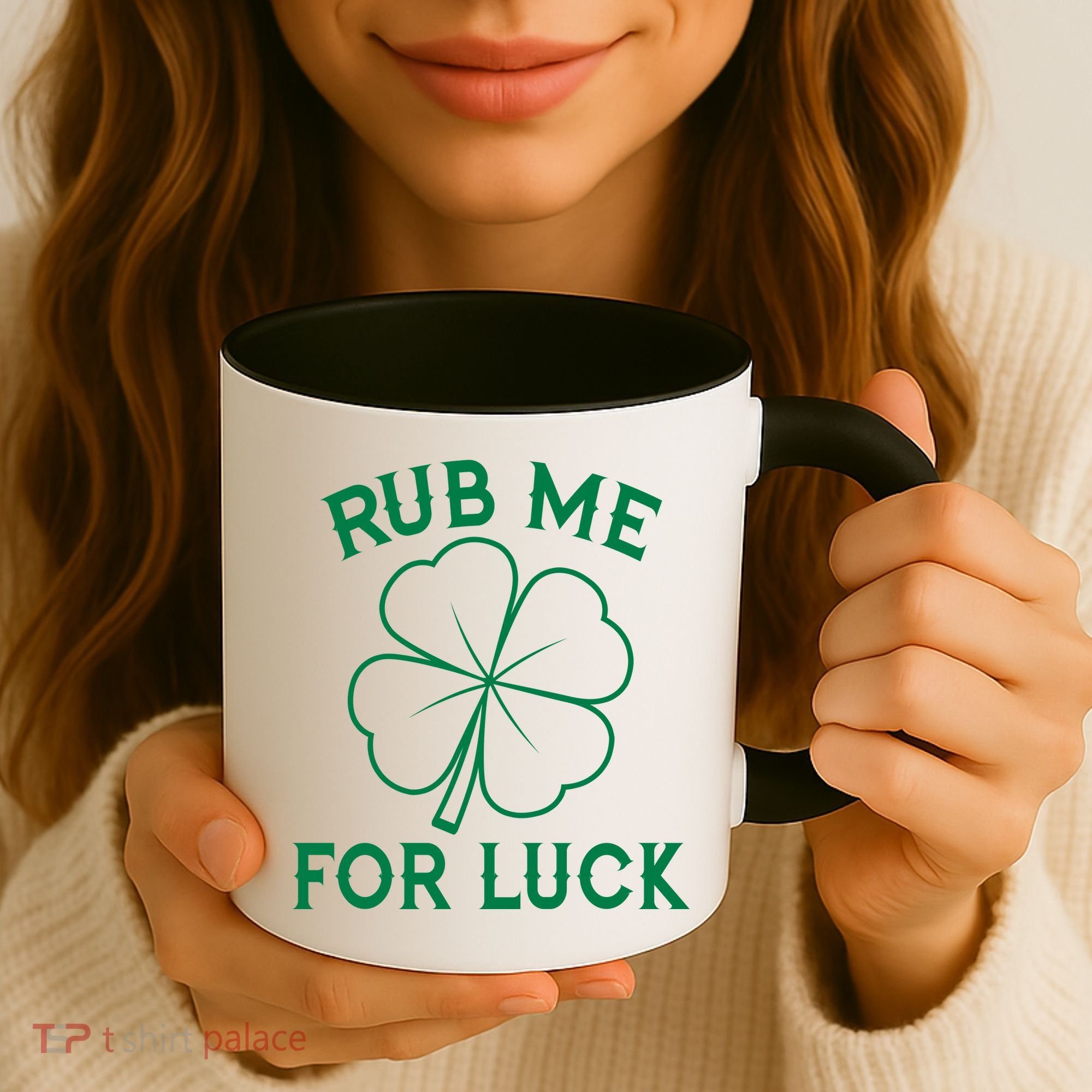 Rub Me For Luck Funny Shamrock St Pattys Day Coffee Mug