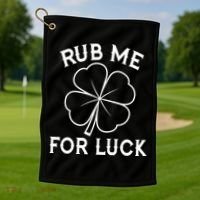Rub Me For Luck Funny Shamrock St Pattys Day Golf Towel thumb 1