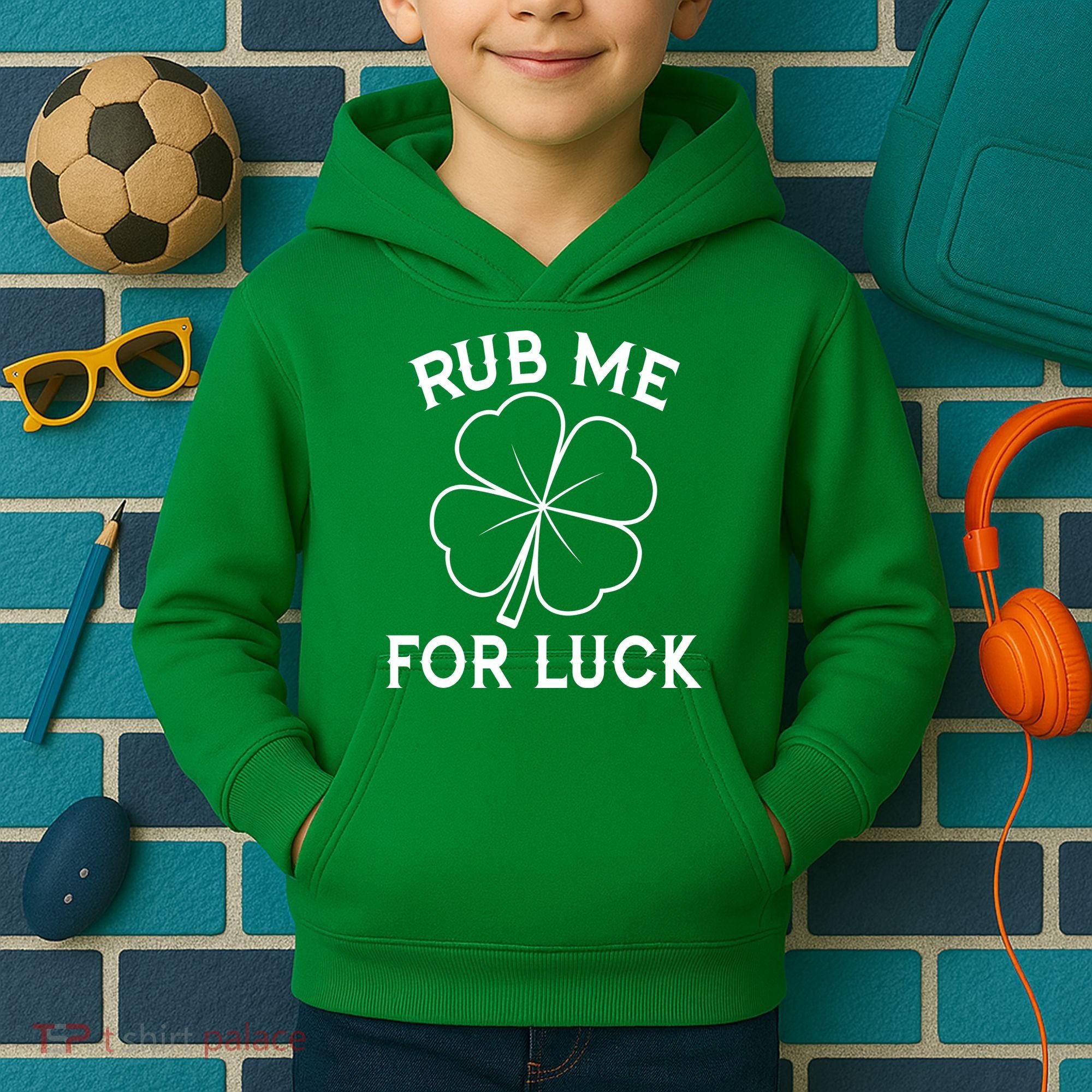Rub Me For Luck Funny Shamrock St Pattys Day Kids Hoodie