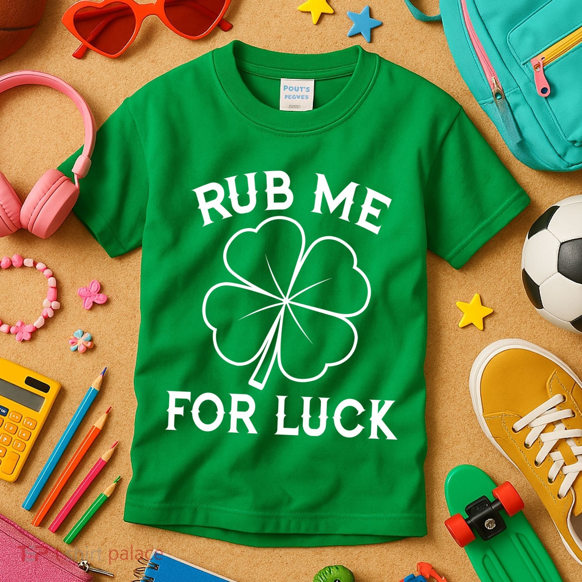 Rub Me For Luck Funny Shamrock St Pattys Day Kids T-Shirt