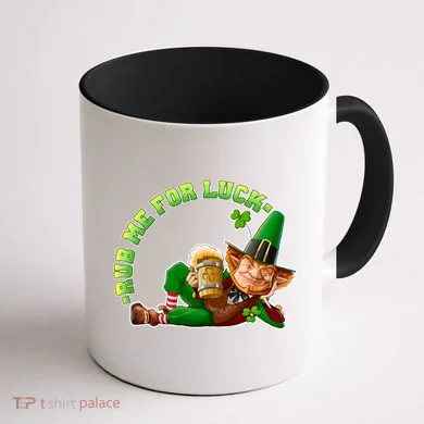 Rub Me for Luck Irish Leprechaun Coffee Mug back