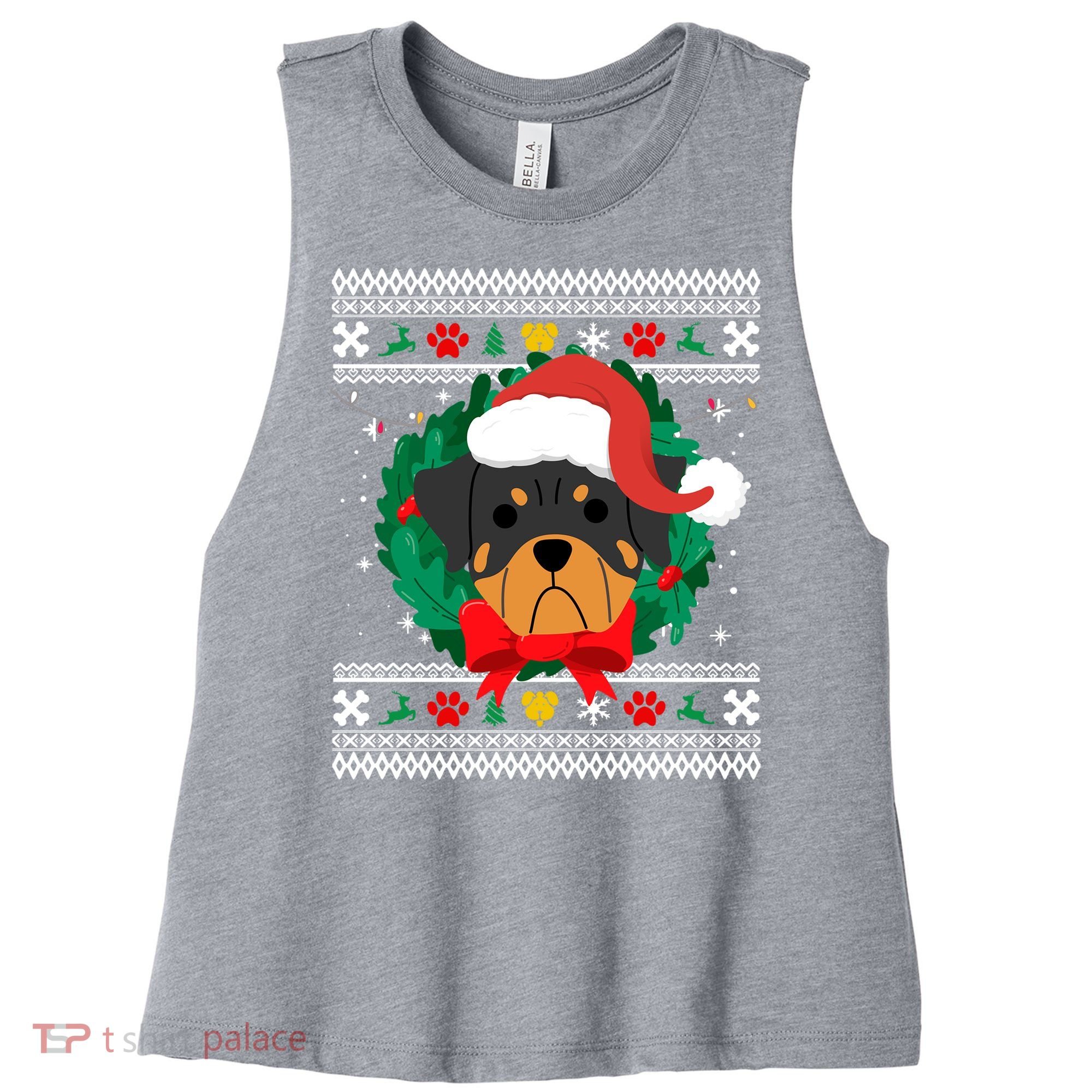 Rottweiler Ugly Christmas Sweater Rottie Great Gift Women's Racerback Cropped Tank