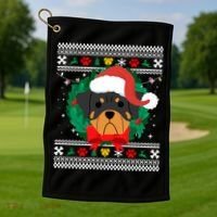 Rottweiler Ugly Christmas Sweater Rottie Great Gift Golf Towel thumb 1