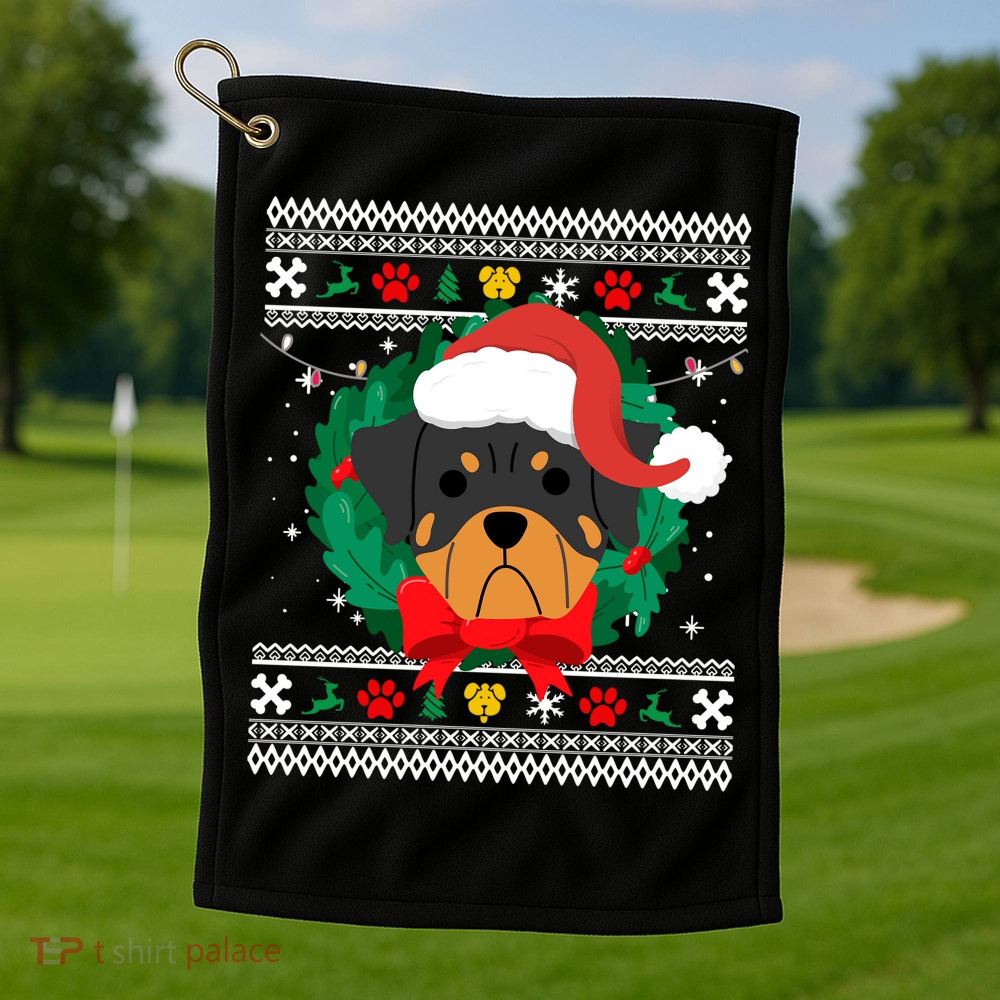Rottweiler Ugly Christmas Sweater Rottie Great Gift Golf Towel