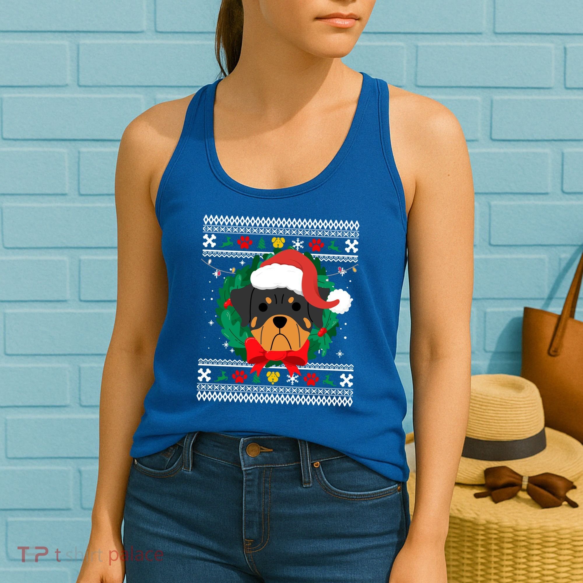 Rottweiler Ugly Christmas Sweater Rottie Great Gift Women's Tank Top