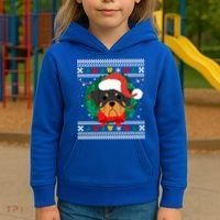Rottweiler Ugly Christmas Sweater Rottie Great Gift Kids Hoodie thumb 3