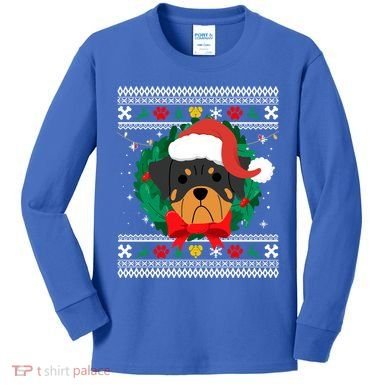 Rottweiler Ugly Christmas Sweater Rottie Great Gift Kids Long Sleeve Shirt