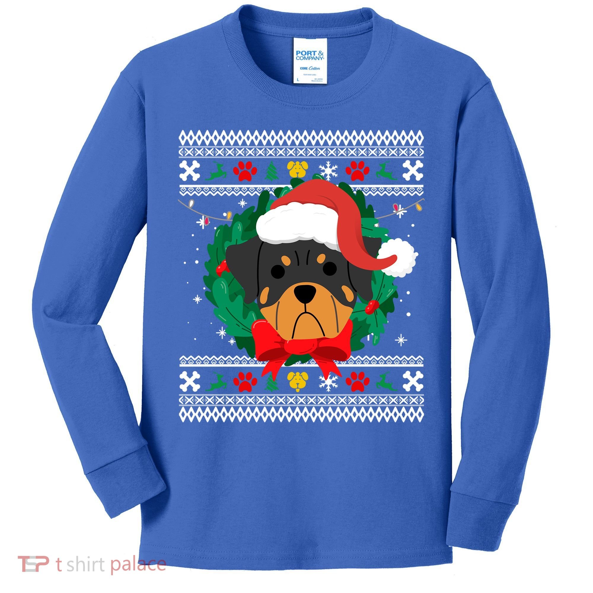 Rottweiler Ugly Christmas Sweater Rottie Great Gift Kids Long Sleeve Shirt