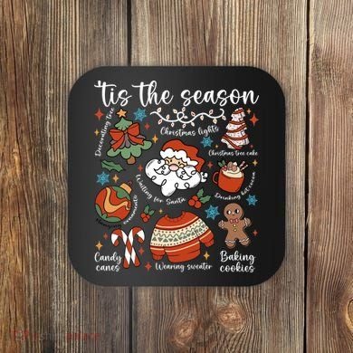 Retro Ugly Christmas Doodles Funny Coaster