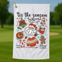 Retro Ugly Christmas Doodles Funny Golf Towel thumb 1