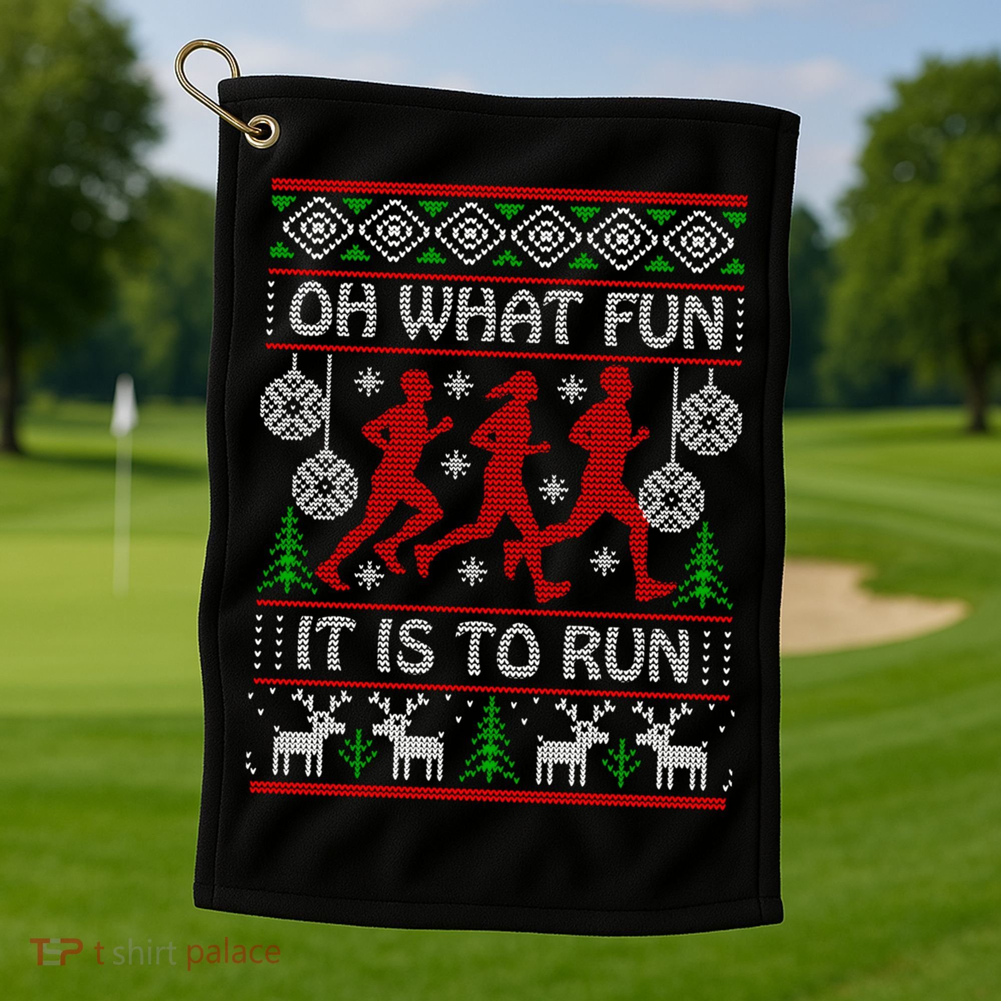 Running Ugly Christmas Oh What Fun It Is To Run Funny Ugly Gift Golf Towel