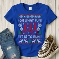 Running Ugly Christmas Oh What Fun It Is To Run Funny Ugly Gift Women's T-Shirt thumb 3