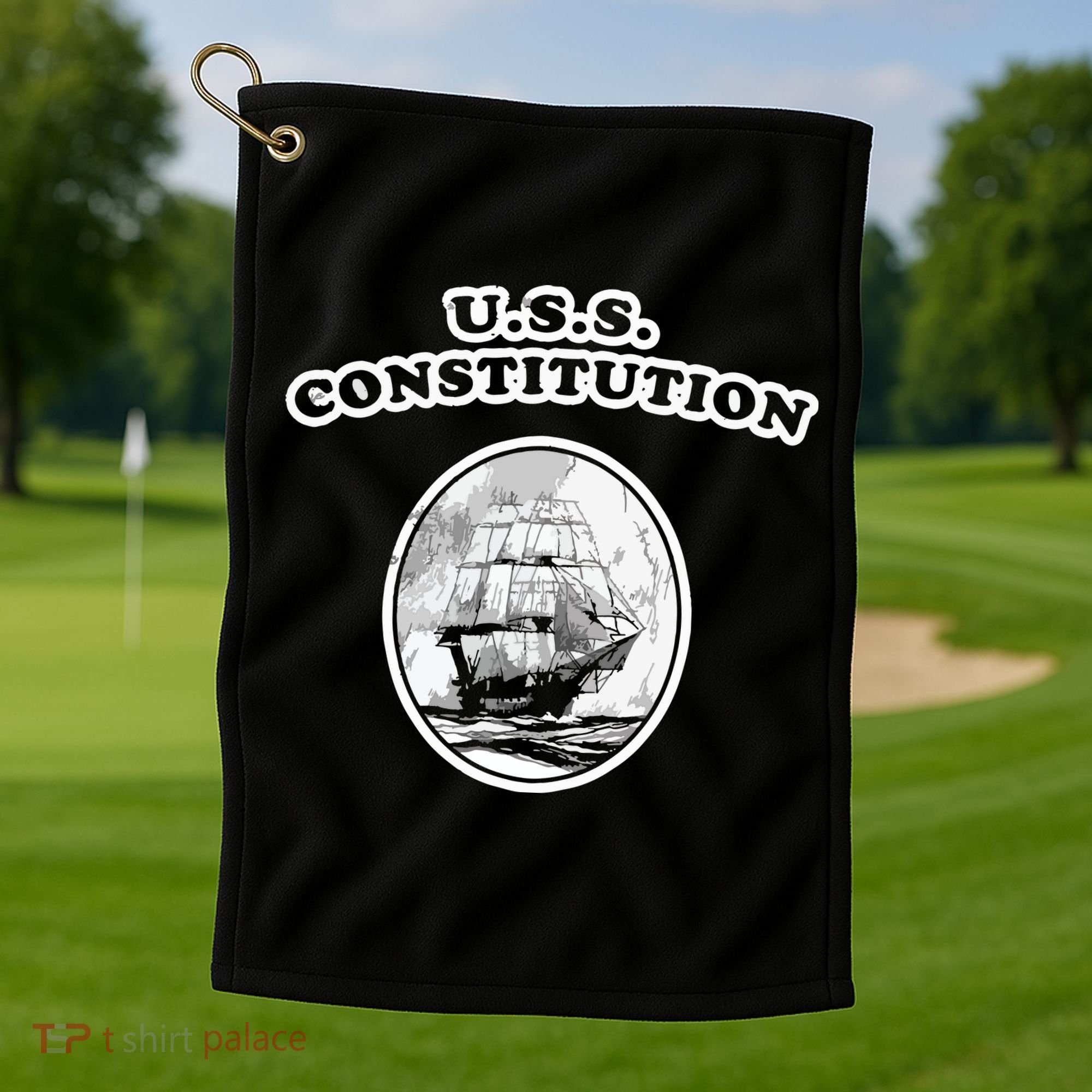 Retro USS Constitution By Turbo Volcano Golf Towel
