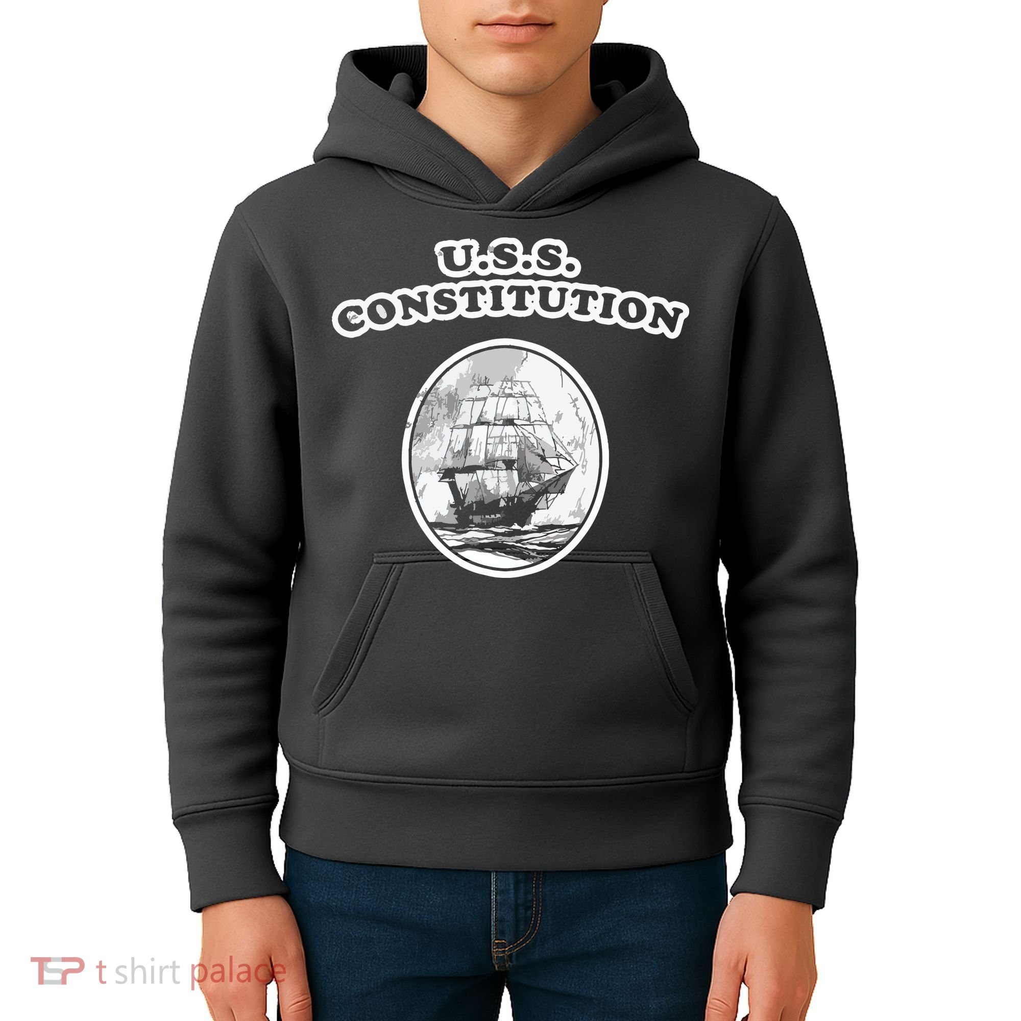 Retro USS Constitution By Turbo Volcano Kids Hoodie