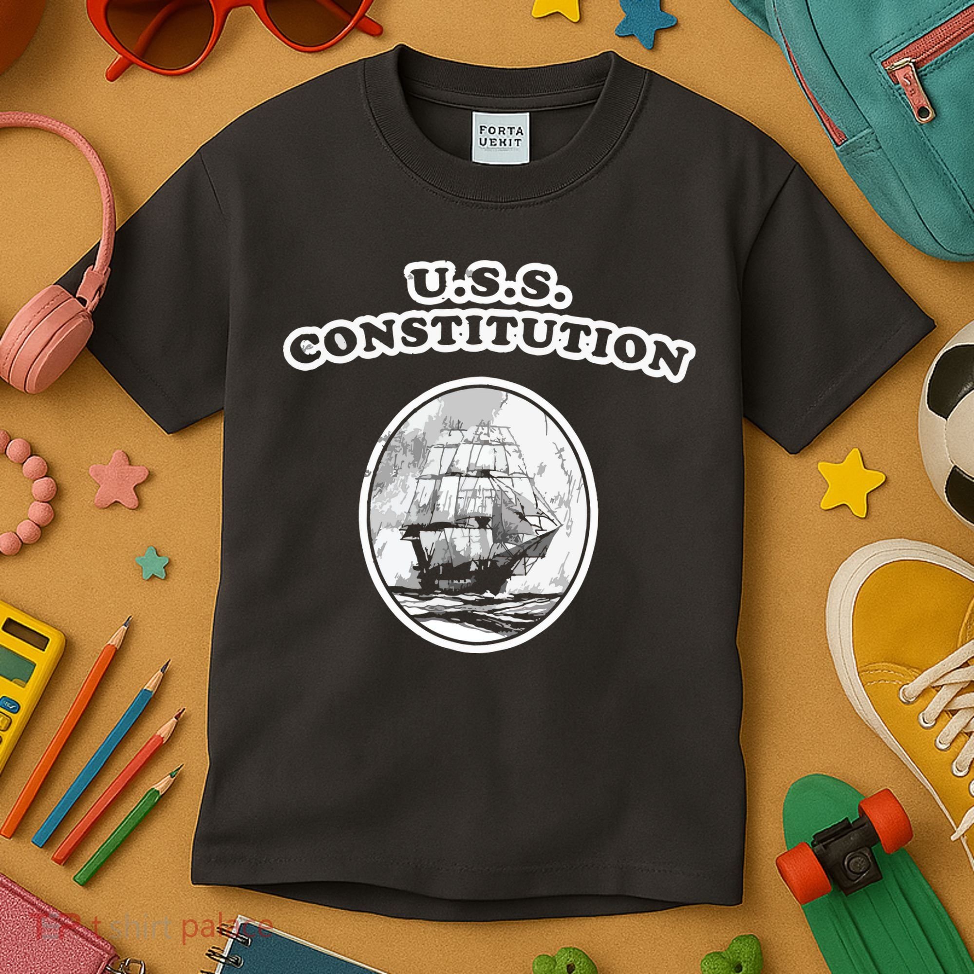 Retro USS Constitution By Turbo Volcano Kids T-Shirt