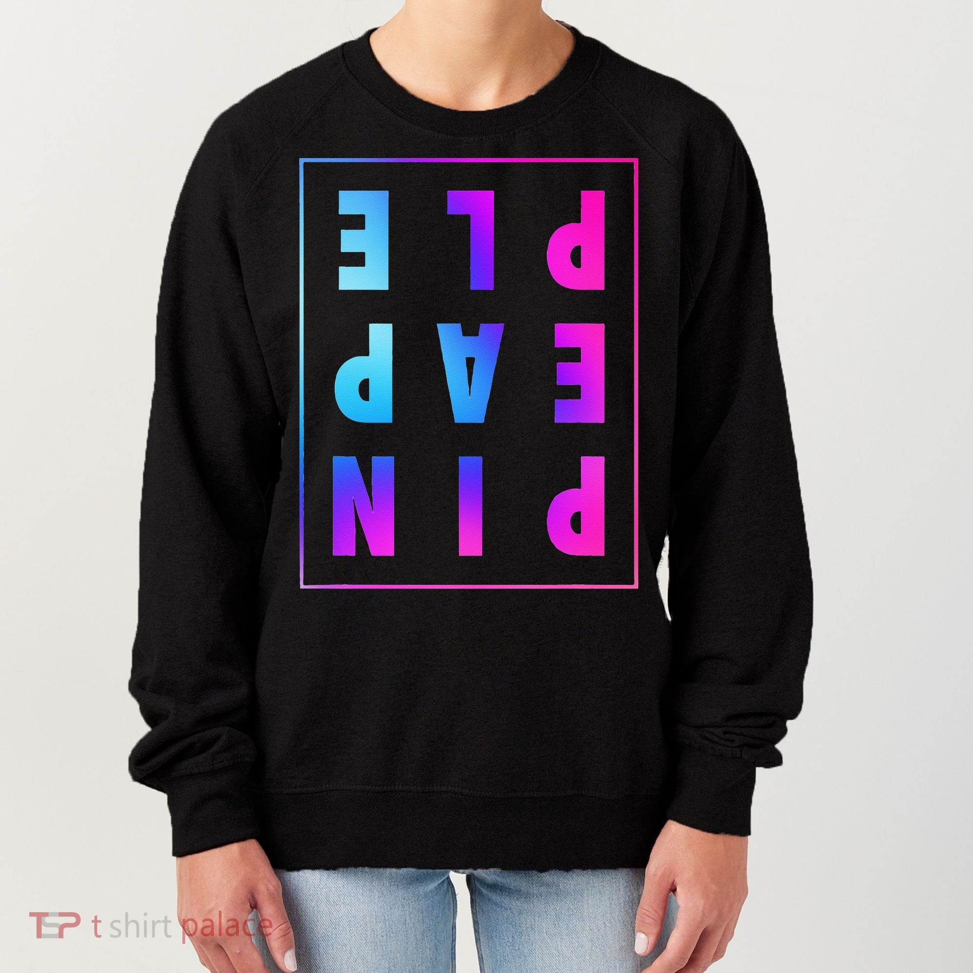 Retro Upside Down Pineapple Swinger Pastel Text Grid Women's Sweatshirt