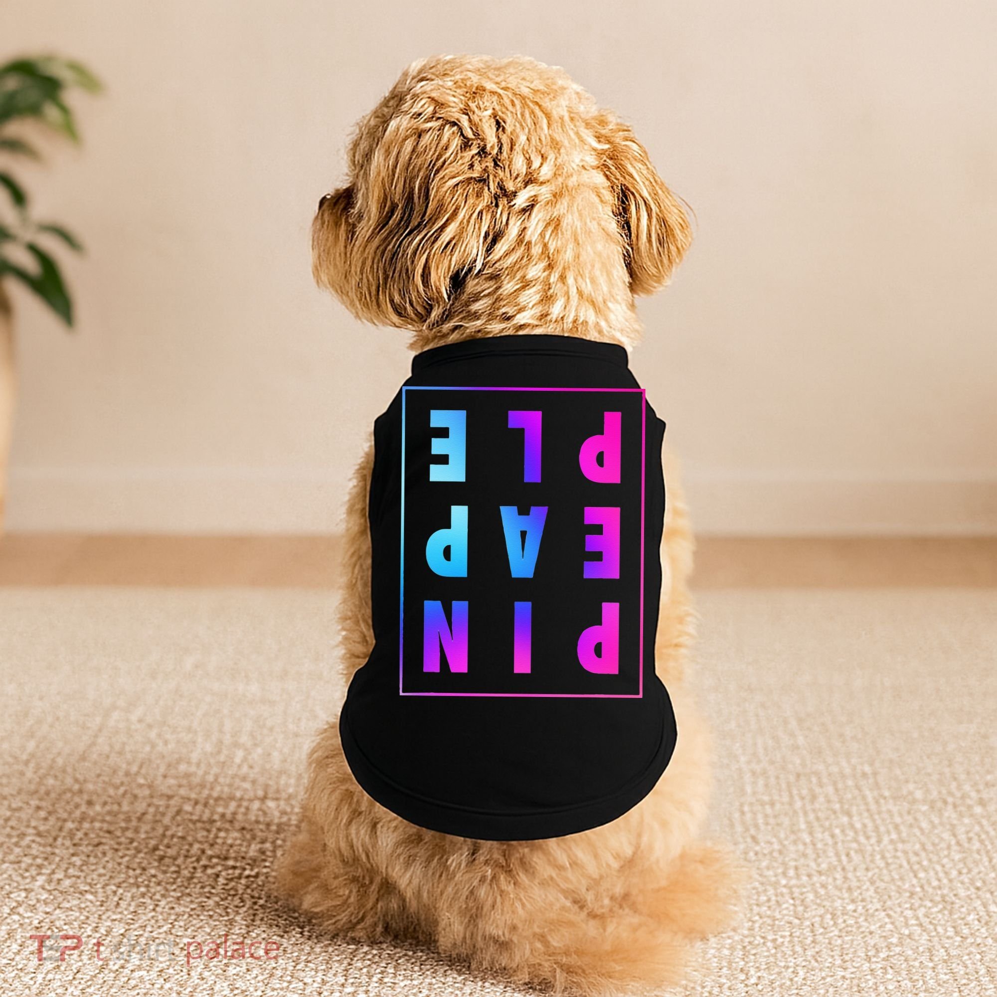 Retro Upside Down Pineapple Swinger Pastel Text Grid Doggie Tank